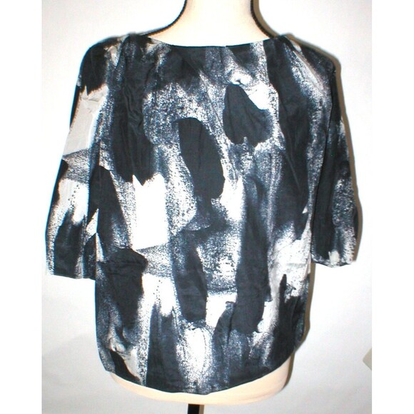 NWT New Womens Designer Acne Blouse Top 36 IT 2 Silk Black Gray Begonia Career